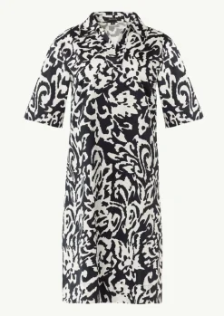 Baumwoll-Kleid mit Hemdkragen und All-over-Print-Comma Hot