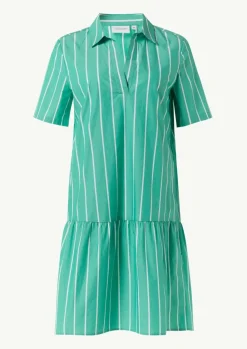 Baumwoll-Kleid mit Volant-Saum und Hemdkragen-Comma Discount