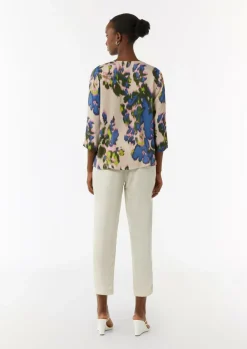 Bluse aus Satin mit All-over-Print-Comma Discount