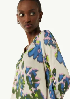 Bluse aus Satin mit All-over-Print-Comma Discount