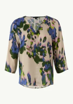 Bluse aus Satin mit All-over-Print-Comma Discount