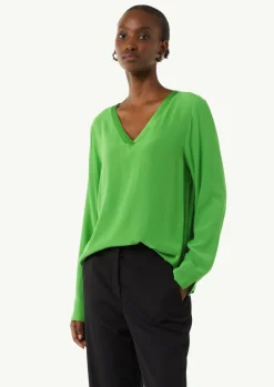 Bluse mit V-Ausschnitt und Satinblende-Comma New