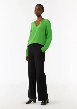 Bluse mit V-Ausschnitt und Satinblende-Comma New