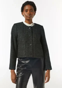 Bouclé-Jacke mit Fransen-Detail und Glitzergarn-Comma Discount