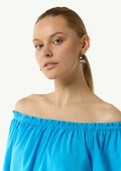 Carmen-Bluse aus Lyocellmix mit elastischem Ausschnitt-Comma New
