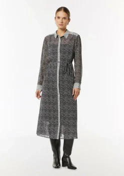 Chiffon-Kleid mit Hemdkragen und Bindeband-Comma New