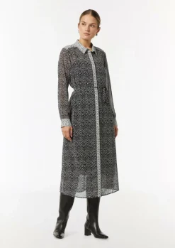 Chiffon-Kleid mit Hemdkragen und Bindeband-Comma New