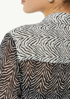 Chiffon-Kleid mit Hemdkragen und Bindeband-Comma New