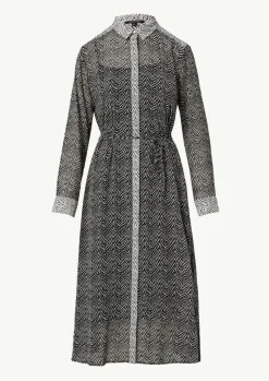 Chiffon-Kleid mit Hemdkragen und Bindeband-Comma New