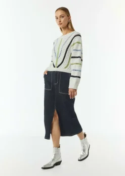Cropped-Strickpullover mit Ajourmuster-Comma Online