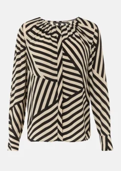 Crêpe-Bluse mit All-over-Print und Faltendetails-Comma Fashion