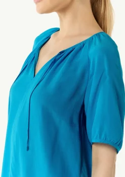 Crêpe-Bluse mit voluminösen Ärmeln und Raffung-Comma Sale