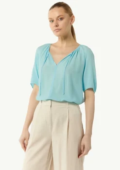 Crêpe-Bluse mit voluminösen Ärmeln und Raffung-Comma Hot