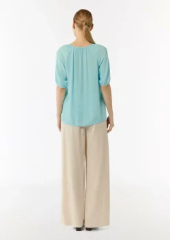 Crêpe-Bluse mit voluminösen Ärmeln und Raffung-Comma Hot