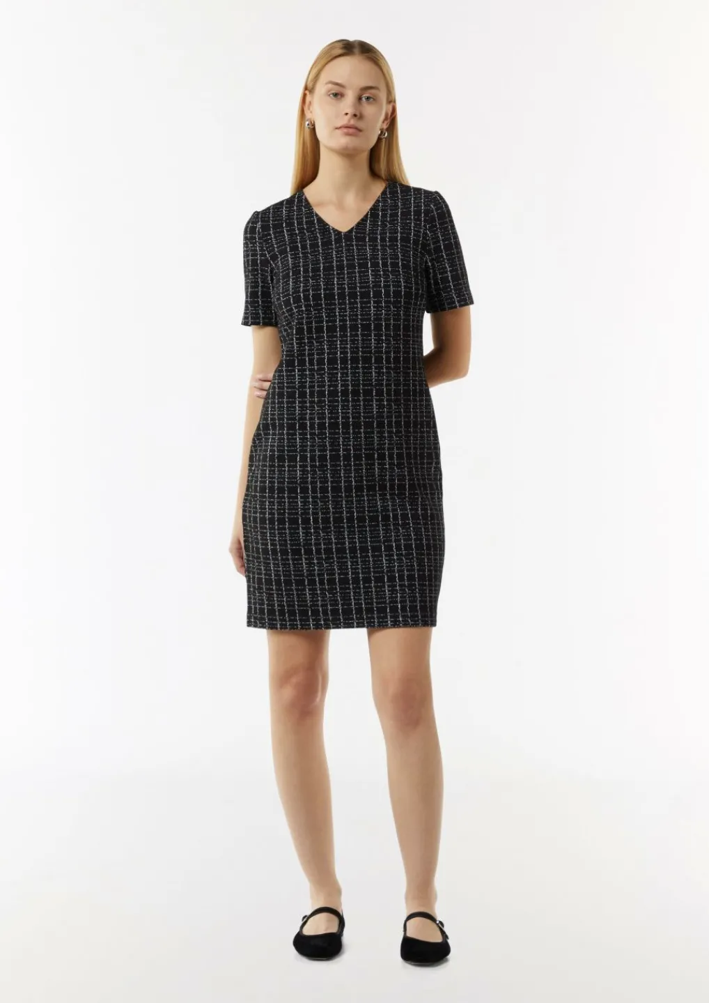 Elastisches Bouclé-Kleid mit Karomuster-Comma Online