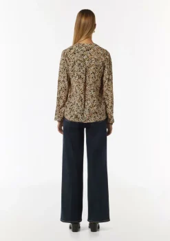 Floral gemusterte Bluse aus Crêpe mit Rippdetail-Comma Best