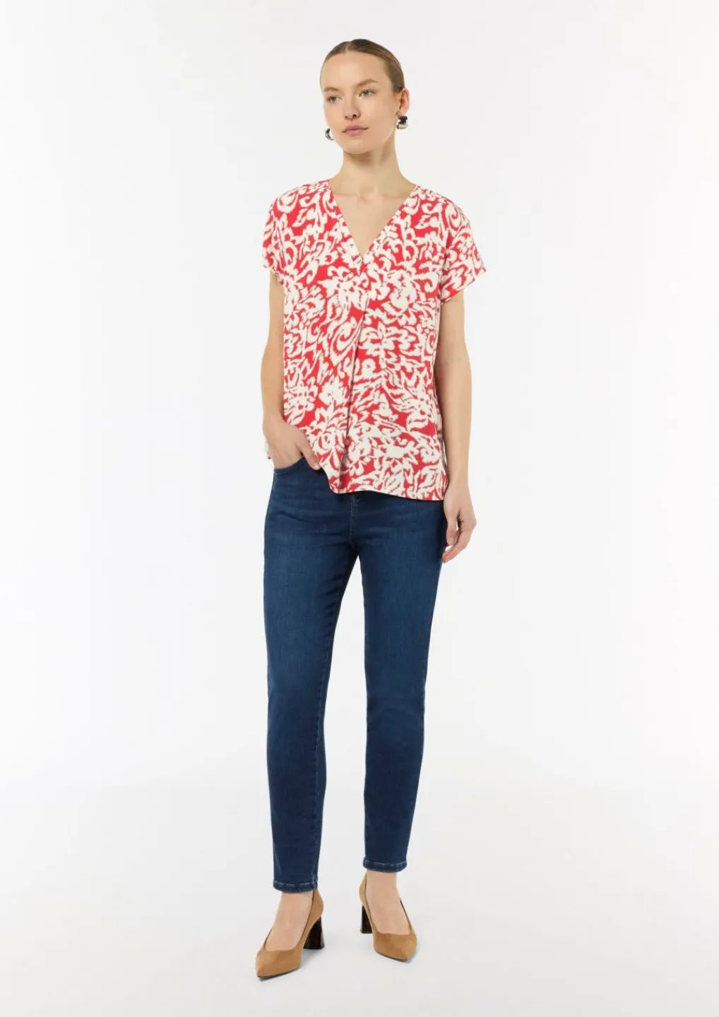 Gemusterte Bluse mit V-Ausschnitt-Comma Fashion