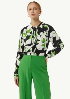 Gemusterte Bluse mit verdeckter Knopfleiste und Biesen-Comma Sale