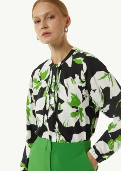 Gemusterte Bluse mit verdeckter Knopfleiste und Biesen-Comma Sale