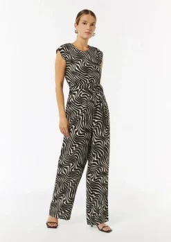 Gemusterter Overall mit Bindegürtel und Faltendetails-Comma Hot