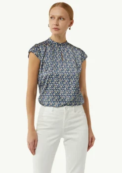 Gemusterte Satin-Bluse mit Raffung-Comma Clearance