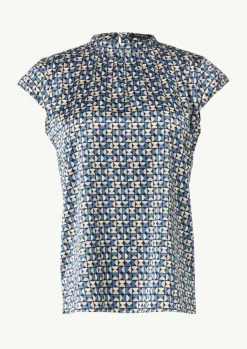 Gemusterte Satin-Bluse mit Raffung-Comma Clearance
