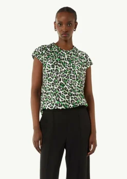 Gemusterte Satinbluse mit Raffung-Comma Fashion