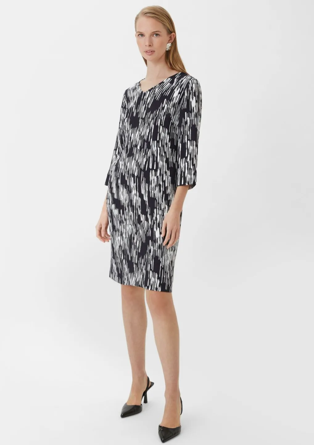 Gemustertes Crêpekleid mit 3/4-Arm-Comma Discount