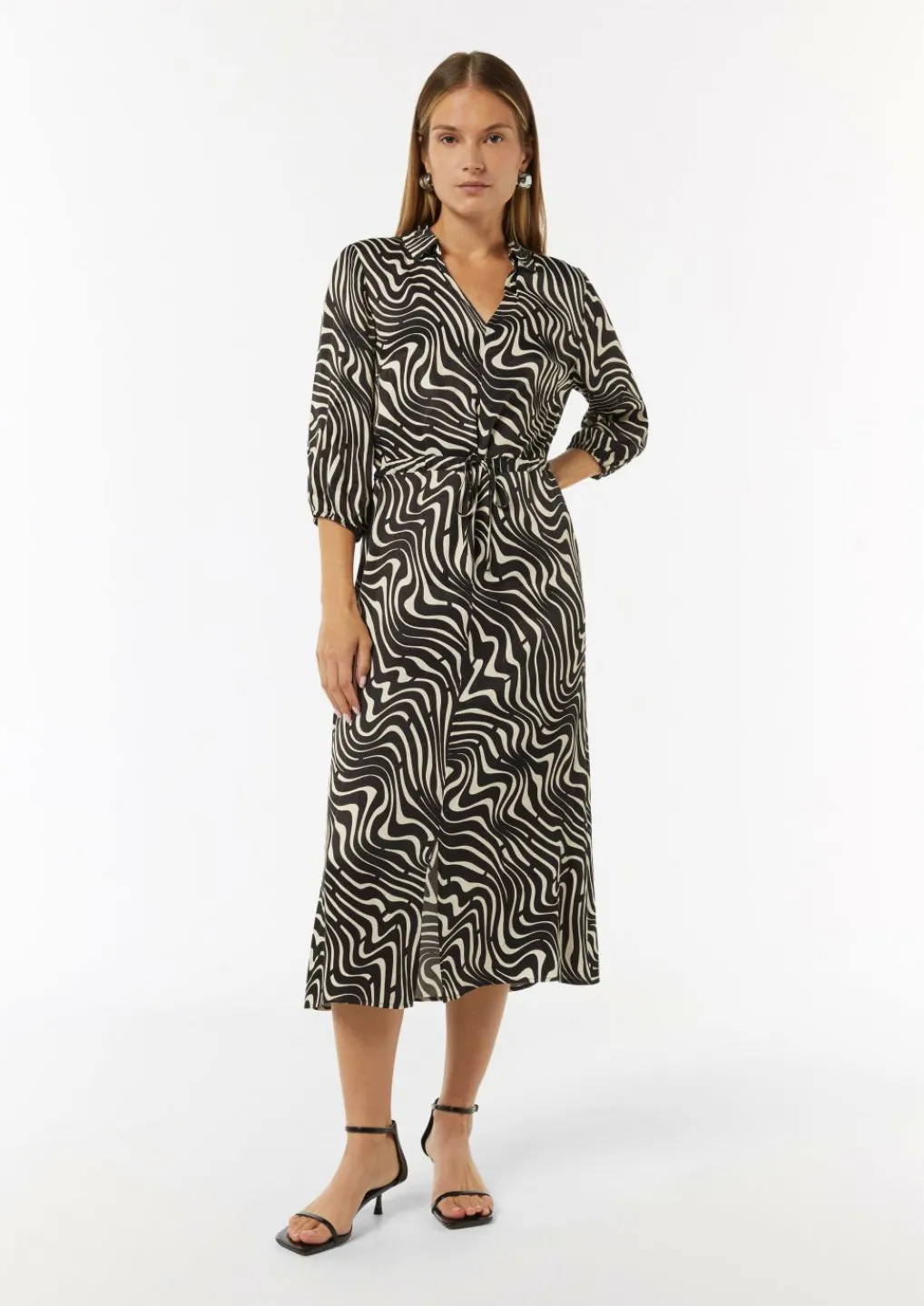 Gemustertes Hemdblusenkleid mit Tunnelzug-Comma Online