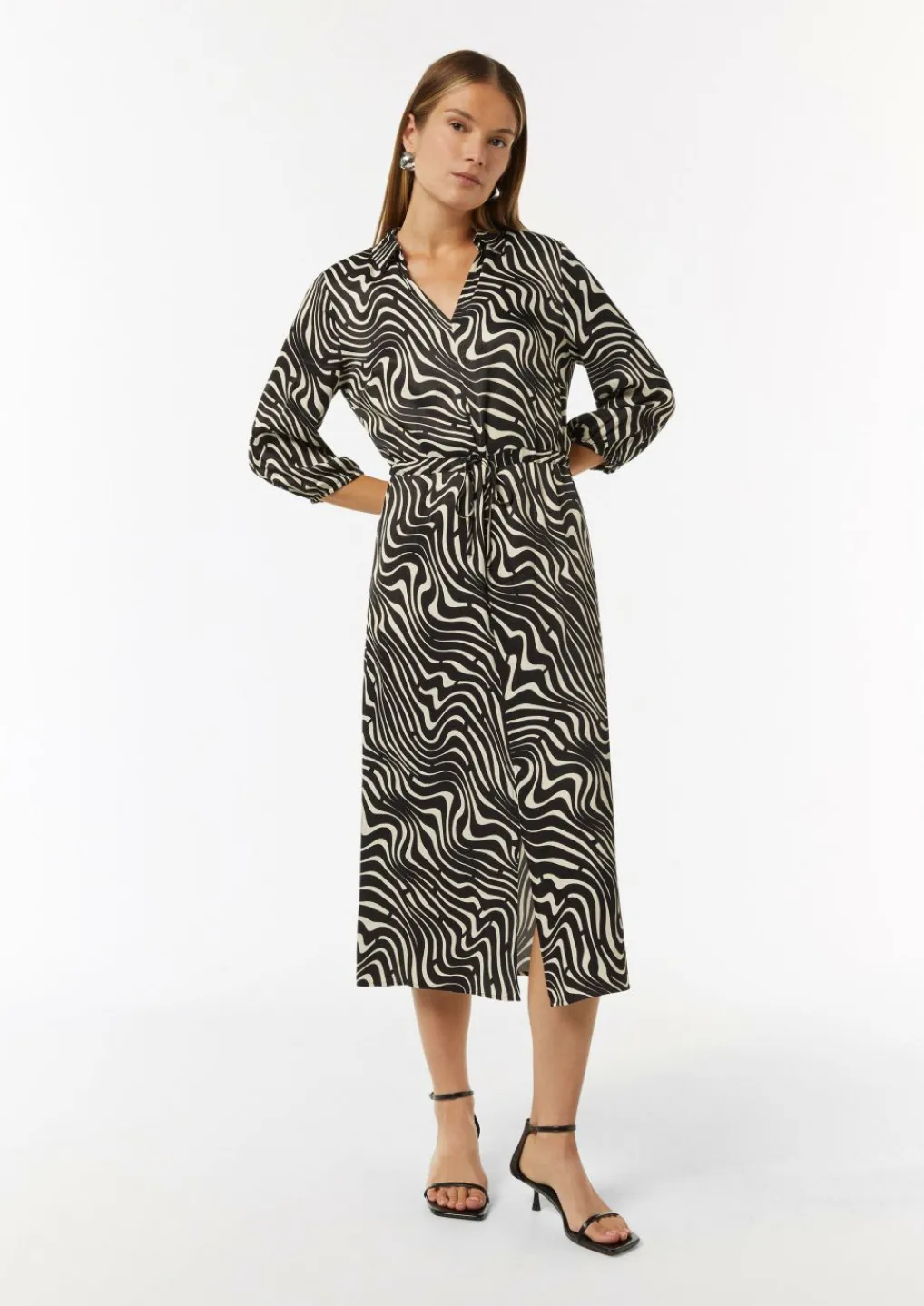 Gemustertes Hemdblusenkleid mit Tunnelzug-Comma Online