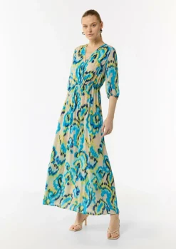 Gemustertes Maxikleid mit V-Ausschnitt in Wickeloptik-Comma New