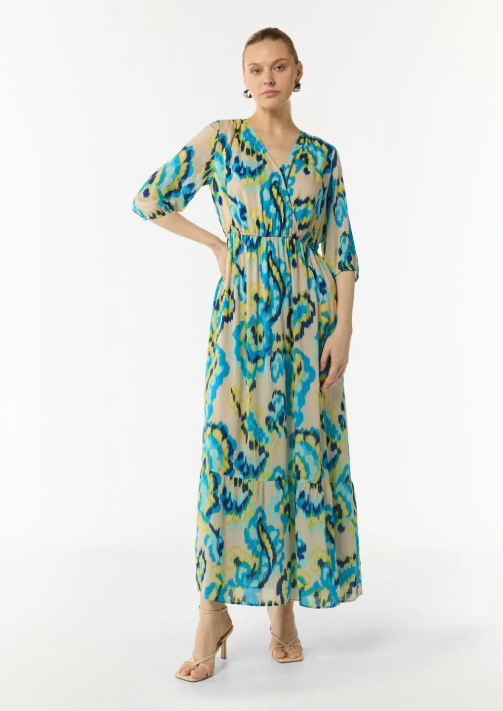 Gemustertes Maxikleid mit V-Ausschnitt in Wickeloptik-Comma New