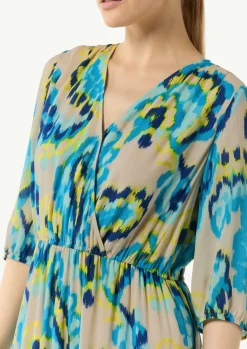 Gemustertes Maxikleid mit V-Ausschnitt in Wickeloptik-Comma New
