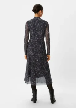 Gemustertes Mesh-Kleid mit Stehkragen-Comma Fashion