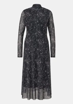 Gemustertes Mesh-Kleid mit Stehkragen-Comma Fashion