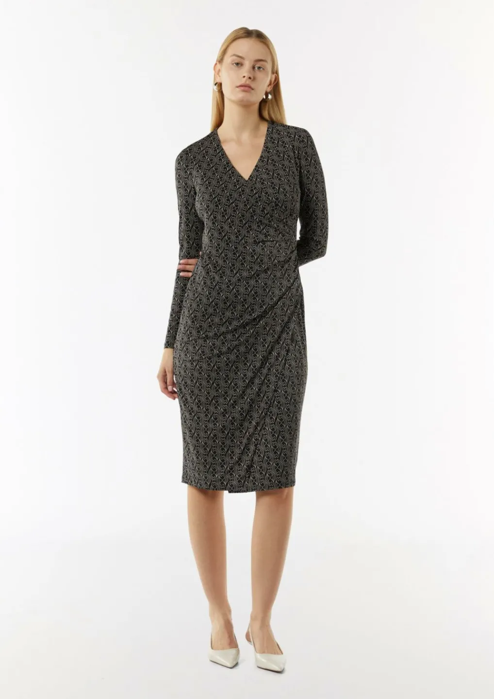 Gemustertes Midi-Kleid in Wickeloptik-Comma Online