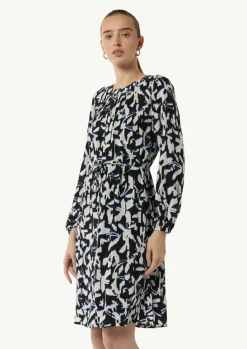 Gemustertes Midi-Kleid mit Faltenausschnitt-Comma Clearance