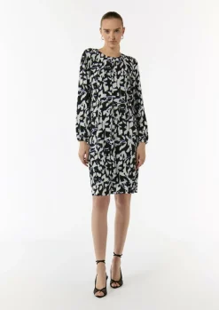 Gemustertes Midi-Kleid mit Faltenausschnitt-Comma Clearance