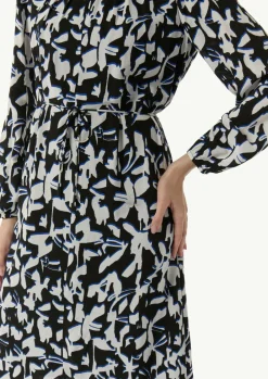 Gemustertes Midi-Kleid mit Faltenausschnitt-Comma Clearance