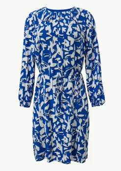 Gemustertes Midi-Kleid mit Faltenausschnitt-Comma Best