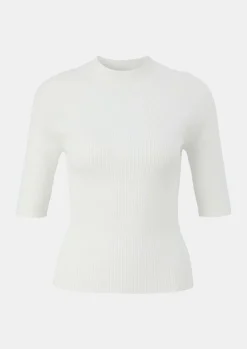 Gerippter Kurzarmpullover mit Stehkragen-Comma Online