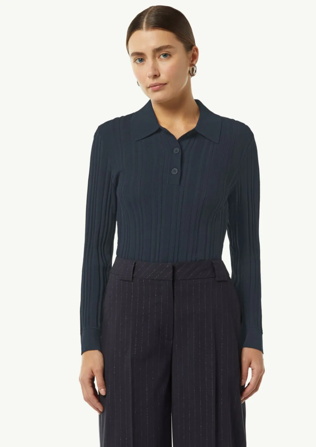 Gerippter Pullover mit Polokragen im Slim Fit-Comma Fashion