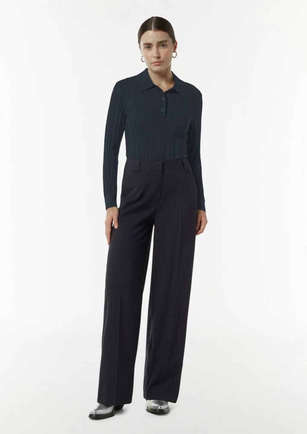 Gerippter Pullover mit Polokragen im Slim Fit-Comma Fashion