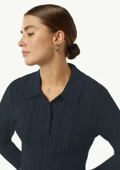 Gerippter Pullover mit Polokragen im Slim Fit-Comma Fashion