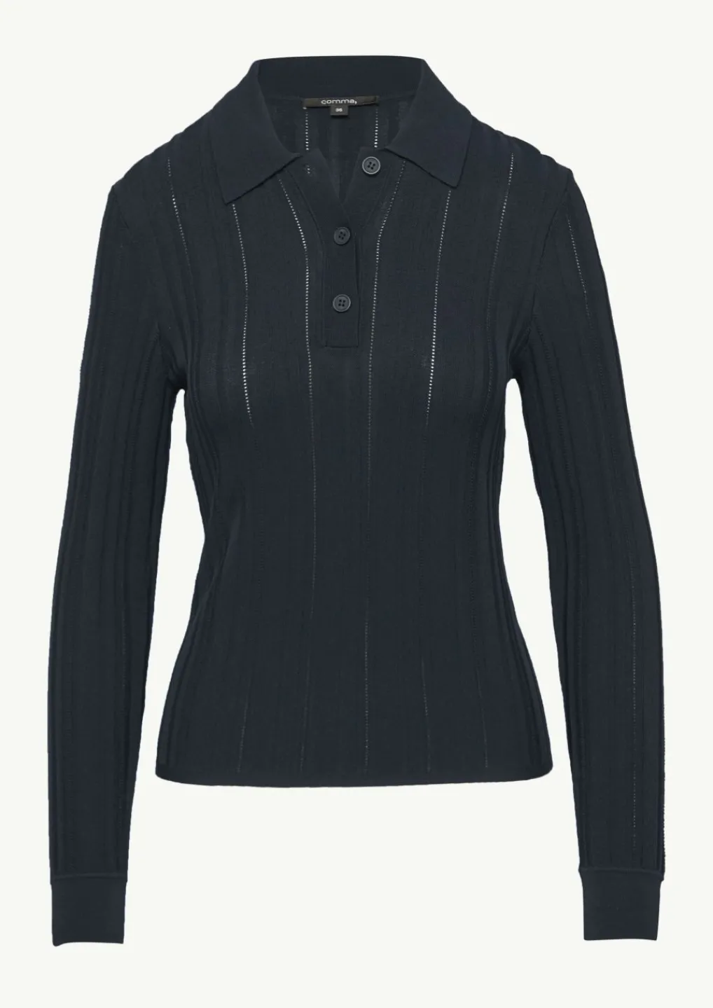 Gerippter Pullover mit Polokragen im Slim Fit-Comma Fashion
