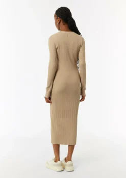Geripptes Midikleid mit dekorativer Knopfleiste-Comma Outlet