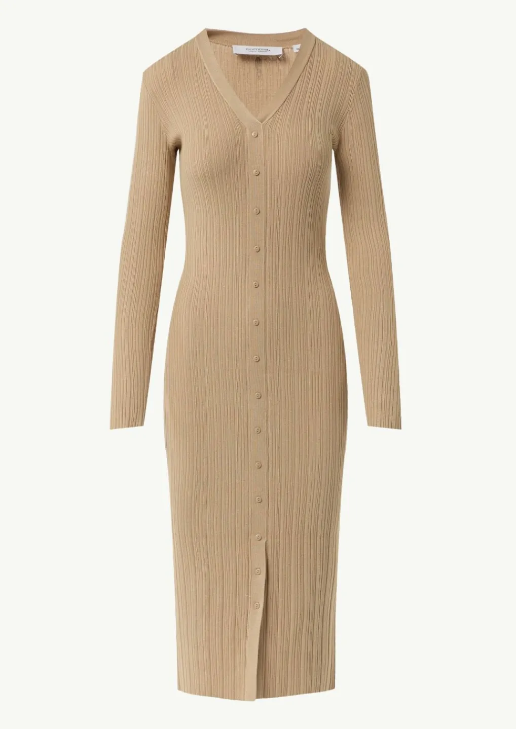 Geripptes Midikleid mit dekorativer Knopfleiste-Comma Outlet