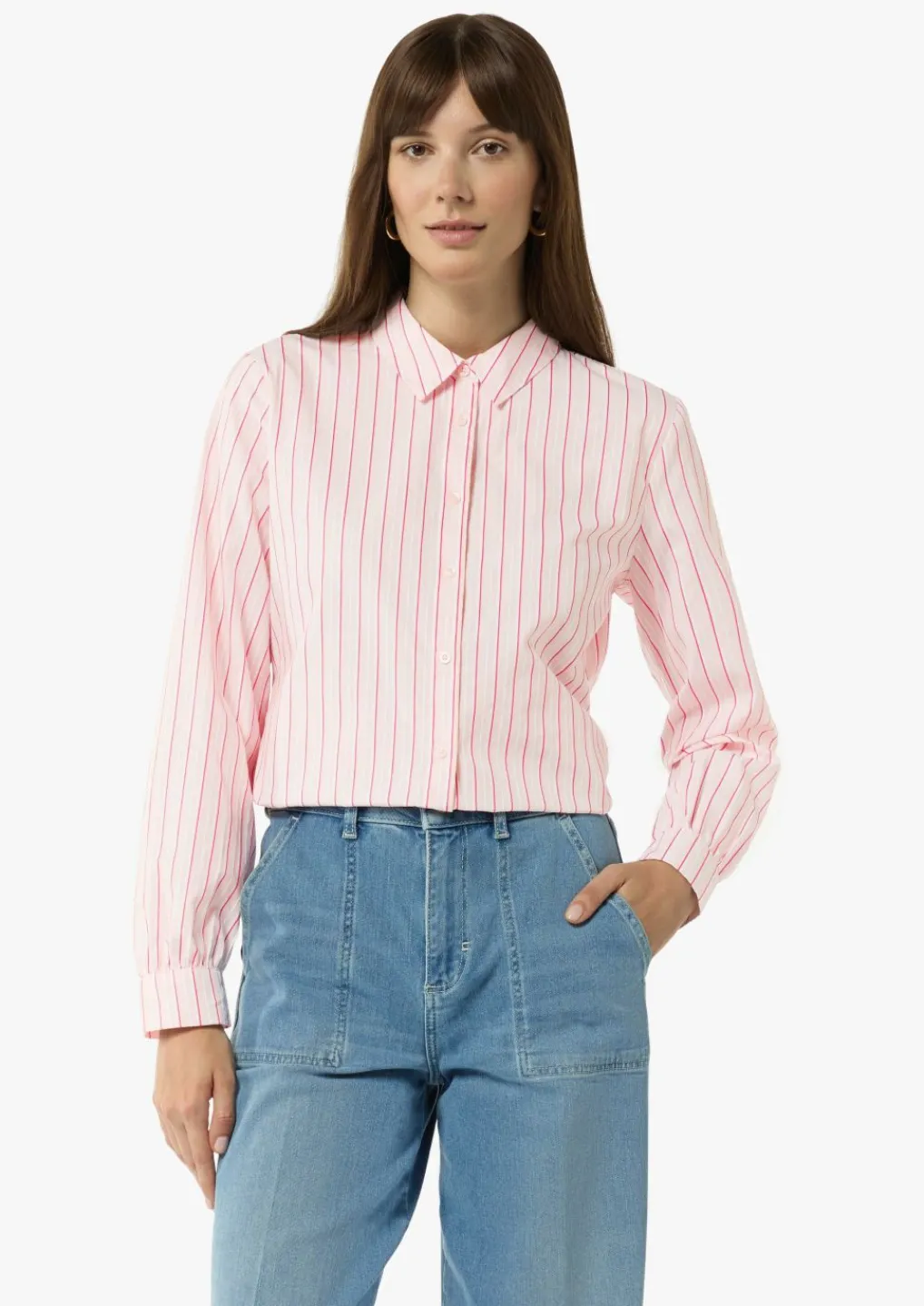Gestreifte Baumwollbluse mit Faltendetail am Rücken-Comma Clearance