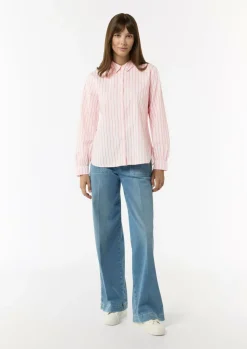 Gestreifte Baumwollbluse mit Faltendetail am Rücken-Comma Clearance