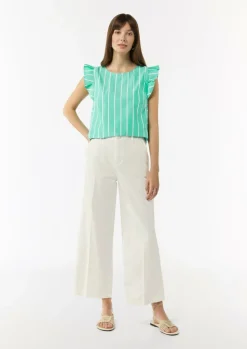 Gestreifte Baumwollbluse mit Volants-Comma Outlet